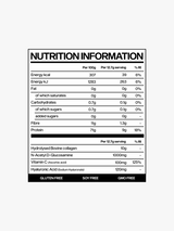 Nutrition information label on a white background for the collagen+ supplement