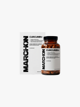 Bottle and packaging of Marchon Curcumin+ on a white background