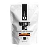 A white package of Mango Passionfruit Workout Fuel supplement powder caffeine free.