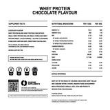 The label for MARCHON chocolate whey protein powder nutritional breakdown