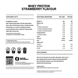 The label for MARCHON strawberry whey protein powder nutritional breakdown