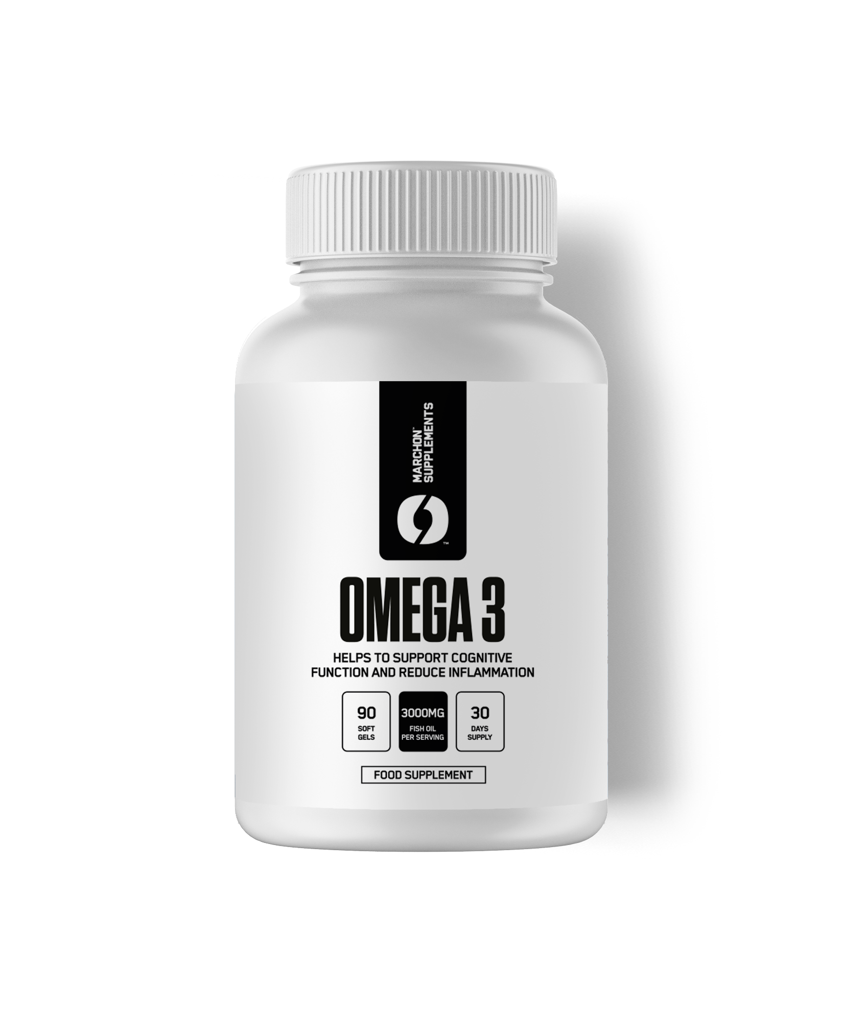 A bottle of Omega 3 fish oil supplement.