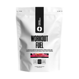 A white package of Pink Lemonade Workout Fuel supplement powder.