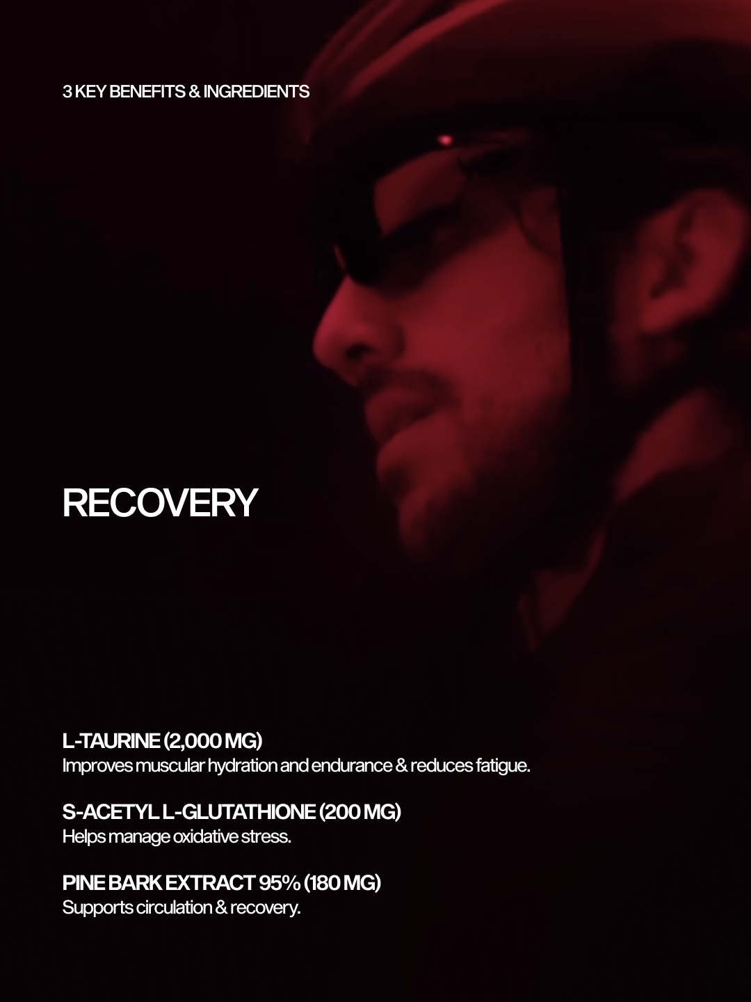 Pre-workout benefits from MARCHON outlining the ingredients which help with recovery