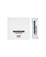 Two of Marchon's raspberry oat bars - Fuel Bar 30 packets on a white background
