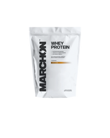 A container of MARCHON Salted Caramel Whey Protein powder.