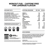 Nutritional label for MARCHON workout fuel caffeine free pre workout.